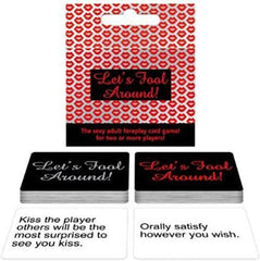 Let's Fool Around card game by Kheper Games with sample black and white prompt cards shown
