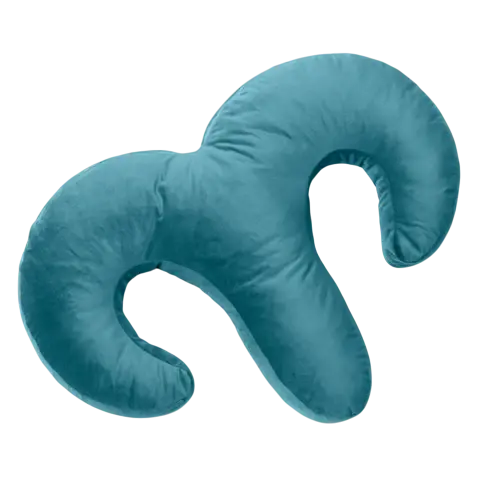 Liberator Arie Duo Spooning Pillow in teal, showing its curved dual-loop velvet shape