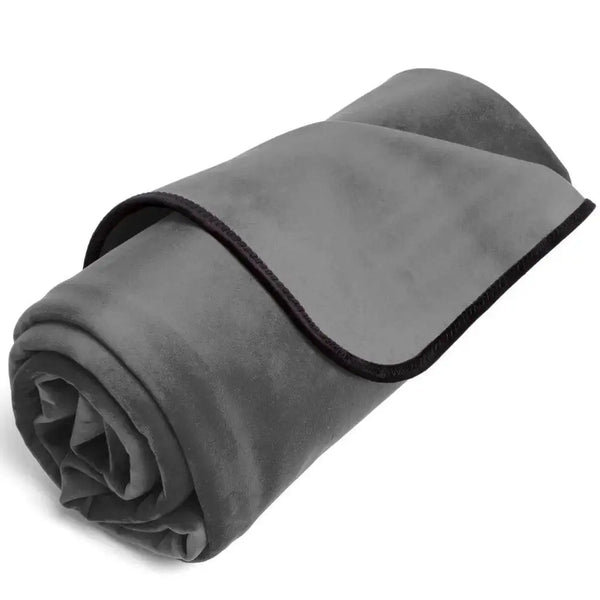 Liberator Fascinator Throw in grey microvelvet, rolled and secured with a Velcro strap