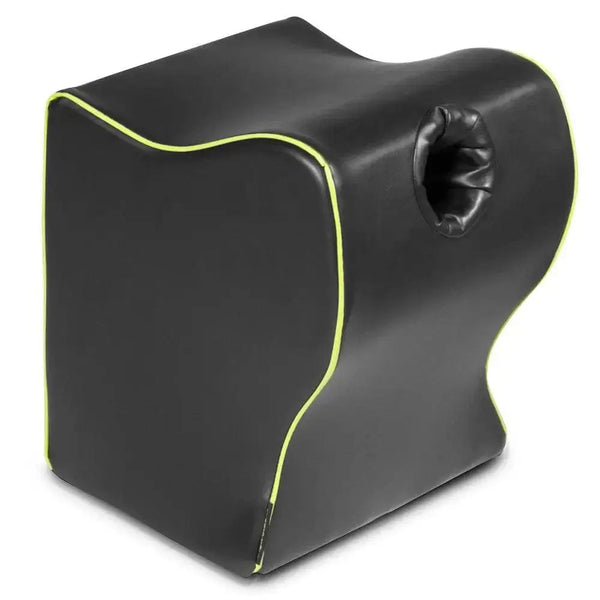 Liberator Fleshlight Top Dog Mount in black faux-leather with yellow-green contrast piping