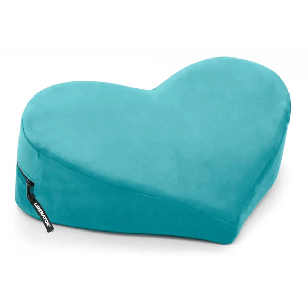 Liberator Heart Wedge Positioning Pillow in teal microvelvet, heart-shaped with zipper closure