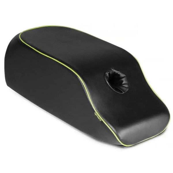 Liberator On A Mission black faux leather positioning wedge with yellow-green trim accent