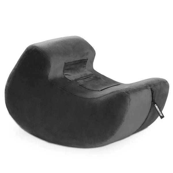 Liberator Pulse Midnight Black sex positioning cushion in dark charcoal velvet, curved ergonomic shape