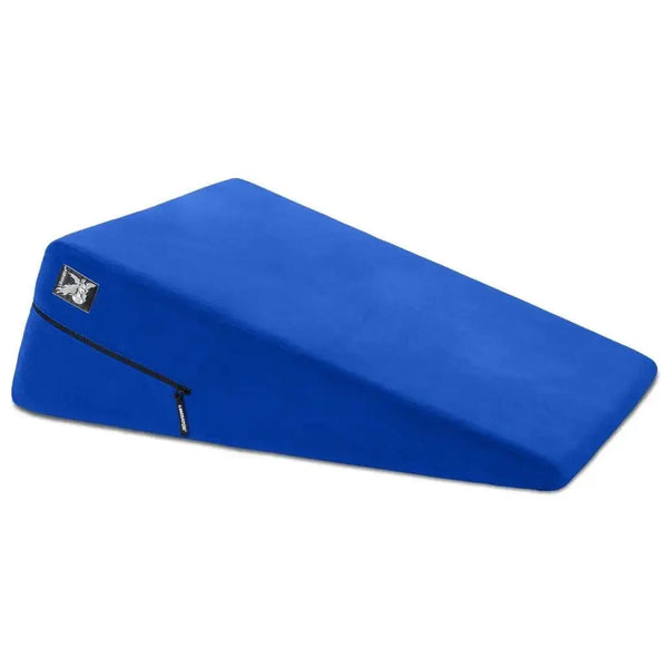 Liberator Wedge in royal blue microfiber, angled foam cushion with zipper on white background