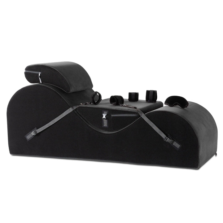 Liberator Esse Valkyrie Edition sex chaise in black velvet with restraint straps and cuffs