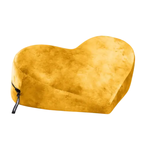 Liberator Heart Wedge Position Pillow in golden yellow velvet cover with zipper detail