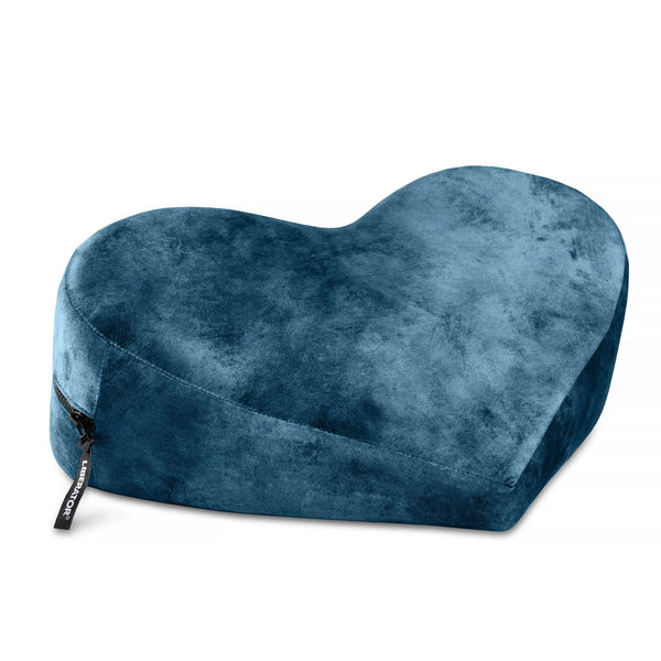 Liberator Ibiza Heart Wedge positioning pillow in deep teal blue velvet, heart-shaped with angled base