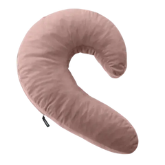 Liberator Lune Side Snuggle Pillow in rose pink velvet, curved J-shape on white background