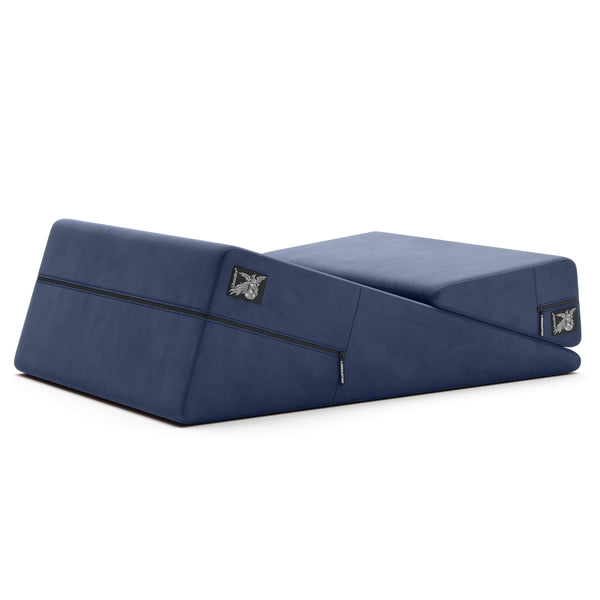 Liberator Wedge & Ramp Combo in Décor Velvet Blue, showing the two-piece interlocking foam design