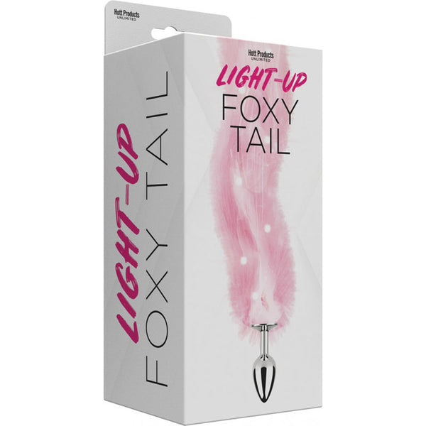 Light Up Foxy Tail retail box showing pink fluffy tail and silver plug product details
