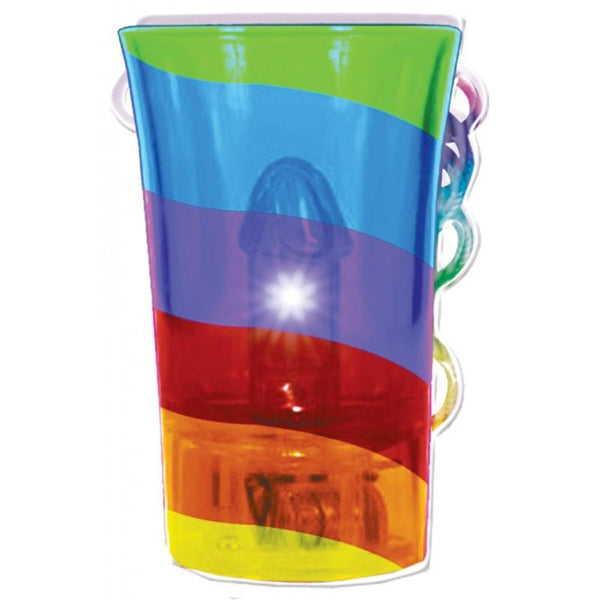 Light-Up Rainbow Pecker Shot Glass showing multicolour swirl pattern and built-in LED light detail