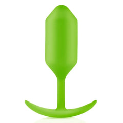 Lime green b-Vibe Snug Plug 3 front view showing tapered body and anchor base