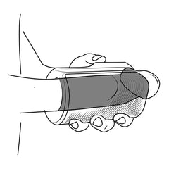 Line-drawing diagram showing correct insertion depth and hand grip positioning for the Zing stroker