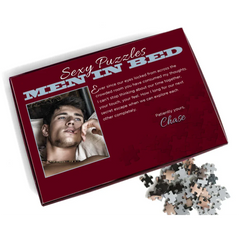 Little Genie Men In Bed puzzle box back panel with Chase character photo and romantic written message