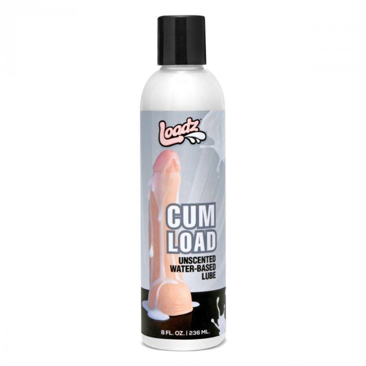 Loadz Cum Load 8oz water-based lubricant in a clear squeeze bottle with black cap