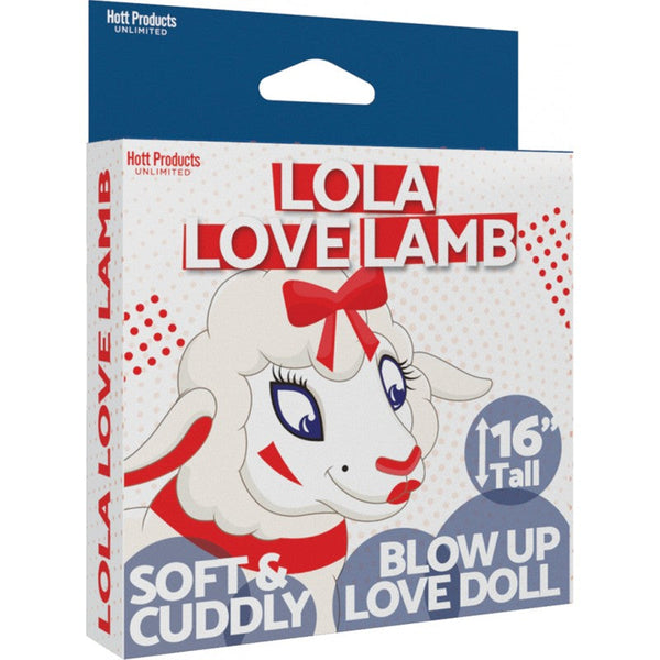 Lola Love Lamb box by Hott Products showing lamb illustration, 16 inches tall, soft inflatable love doll