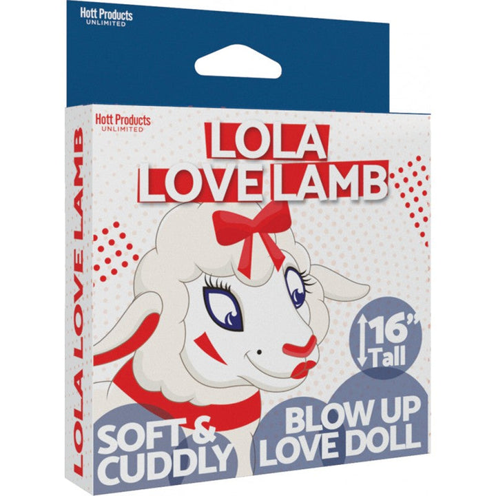 Lola Love Lamb box by Hott Products showing lamb illustration, 16 inches tall, soft inflatable love doll