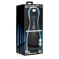 Love Botz Auto Milker Extreme 16X retail packaging showing triple sensation suction vibration squeezing