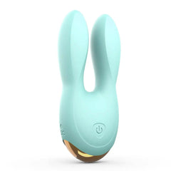 Love to Love Hear Me mint green rabbit-ear silicone vibrator with gold base and power button