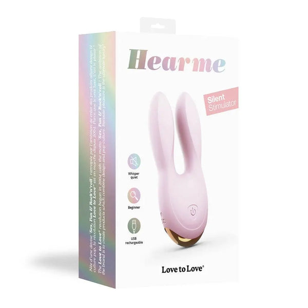 Love to Love Hear Me pink rabbit vibrator in box, whisper-quiet silicone clitoral stimulator