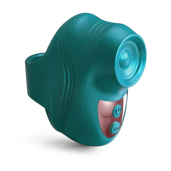 Love to Love Kisscool finger vibrator in iridescent teal silicone, front hero view