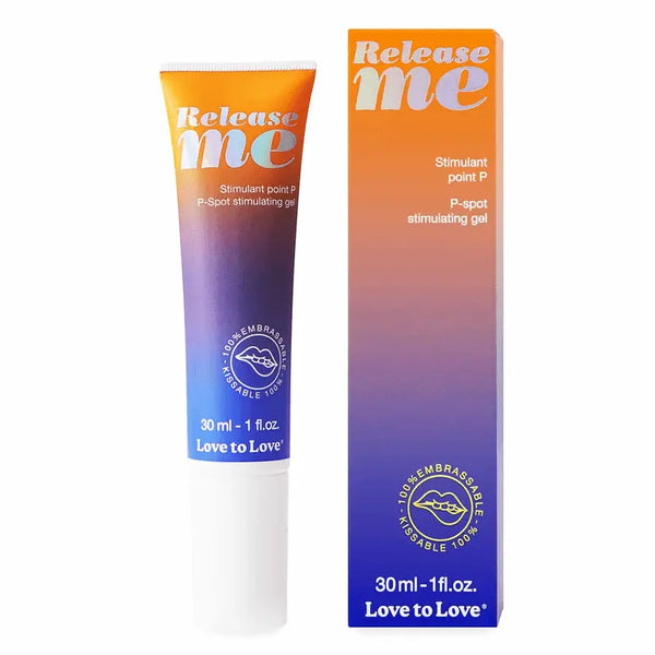 Love to Love Release Me P-Spot Stimulating Gel tube and box, orange-to-purple gradient, 30ml