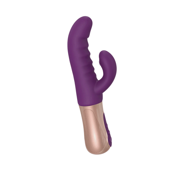 Love to Love Sassy Bunny rabbit vibrator in deep purple with rose gold handle