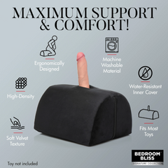 Love Toy Cushion feature graphic highlighting ergonomic design, high-density foam, and washable cover