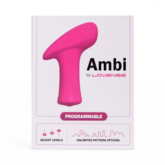 Lovense Ambi packaging box displaying programmable vibration levels and unlimited pattern options