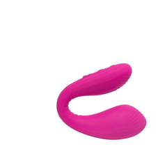 Lovense Dolce dual-stimulation vibrator in magenta silicone, curved C-shape, hero view