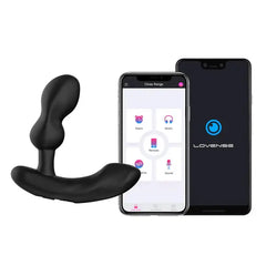 Lovense Edge 2 prostate massager displayed beside smartphone running the Lovense control app