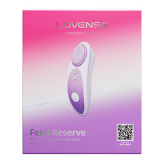 Lovense Ferri Reserve front retail packaging in pink-purple gradient with product name and QR code
