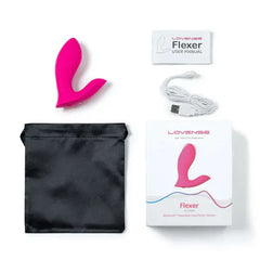 Lovense Flexer complete kit with vibrator, USB cable, storage pouch, box, and user manual