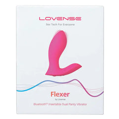 Lovense Flexer packaging box showing Bluetooth insertable dual panty vibrator product name and design