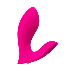Lovense Flexer pink silicone vibrator side angle highlighting smooth curved dual-stimulation shape