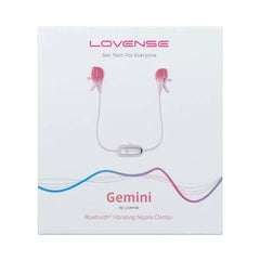 Lovense Gemini Bluetooth vibrating nipple clamps shown in product retail packaging box