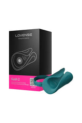 Lovense Gush 2 massager beside its black branded retail box showing product name and description