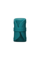Lovense Gush 2 massager wrapped closed by teal silicone wristband, front upright view