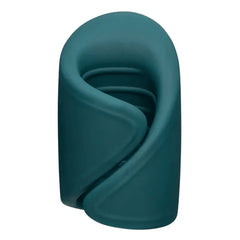 Lovense Gush glans massager in deep teal silicone, front view showing curved spiral design
