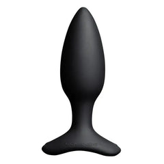 Lovense Hush 2 black silicone vibrating butt plug, tapered tip and flared base, front view