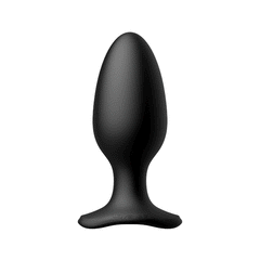 Lovense Hush 2 butt plug, front view, smooth matte black silicone with tapered tip
