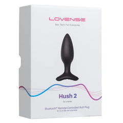 Lovense Hush 2 packaging box showing Bluetooth remote-controlled butt plug, size S 38mm
