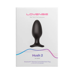 Lovense Hush 2 retail packaging box showing Bluetooth remote-controlled butt plug, large size