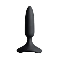 Lovense Hush 2 XS black silicone butt plug, front view, tapered tip with flared base