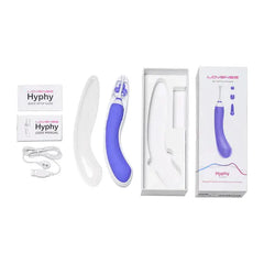 Lovense Hyphy unboxed flat lay with vibrator, silicone sleeve, attachments, cable, and manuals