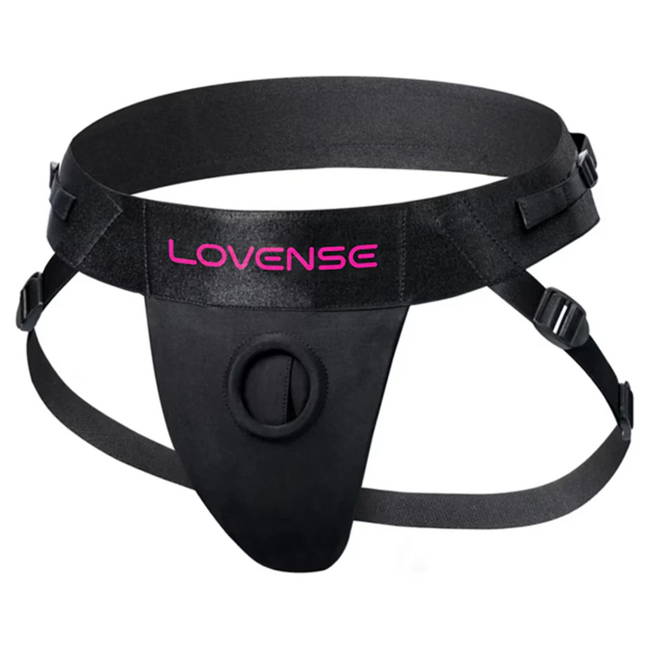 Lovense Lapis strap-on harness in black with adjustable straps and O-ring front panel