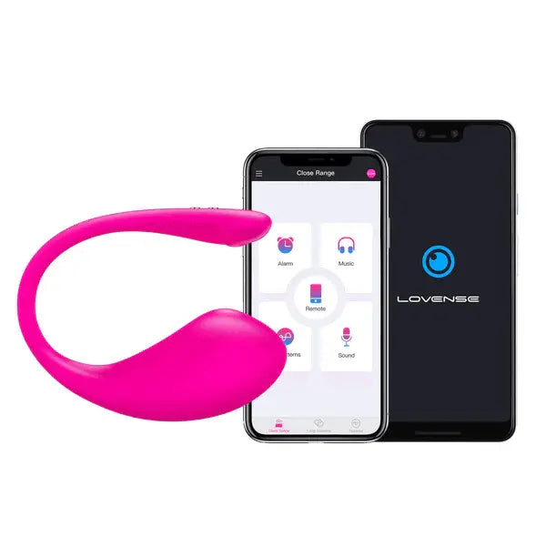 Lovense Lush 3 vibrator displayed beside smartphone showing Lovense app controls