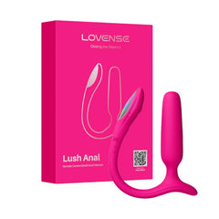 Lovense Lush Anal vibrator beside its bright pink retail box labelled Remote Control Anal Vibrator