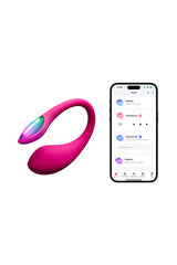 Lovense Lush Mini wearable egg vibrator with rainbow LED panel next to Lovense app on iPhone