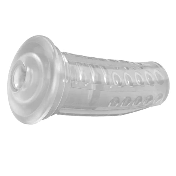 Lovense Max 2 Neutral Hole Sleeve in clear TPE, shown at a front hero angle
